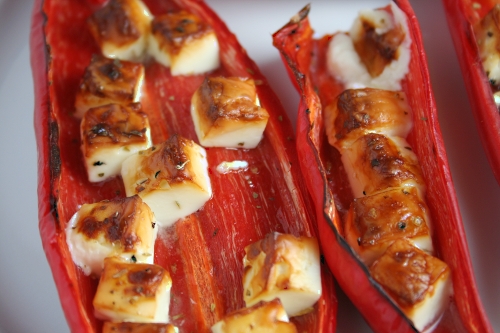 Romano peppers stuffed with feta cheese