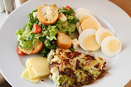 Bubble & squeak with a simple Greek-style salad